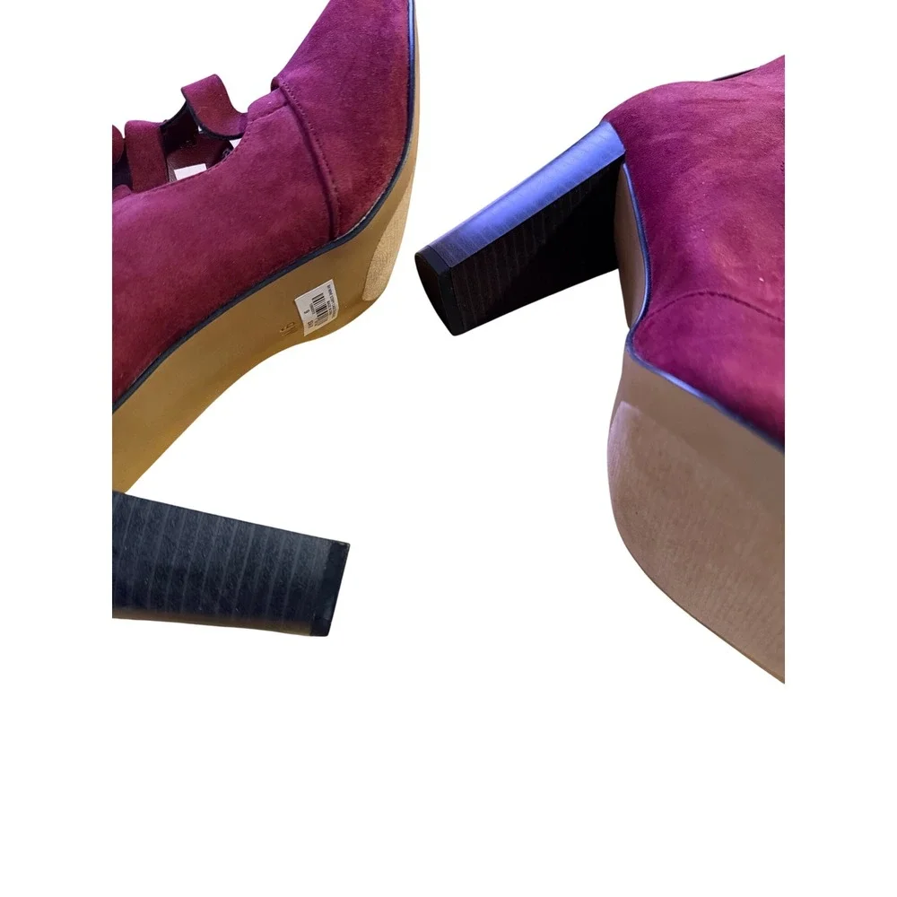 Wine Suede‎ Strappy Block Heel Booties